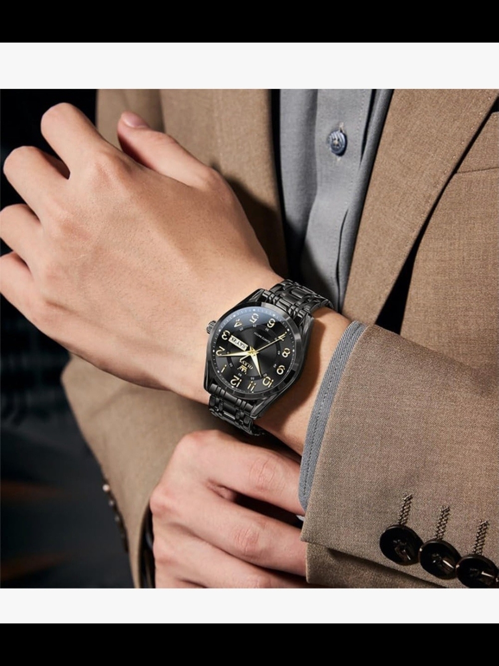 OLEVS Black and Gold Men’s Quartz Watch (Mystery Gift Inside)